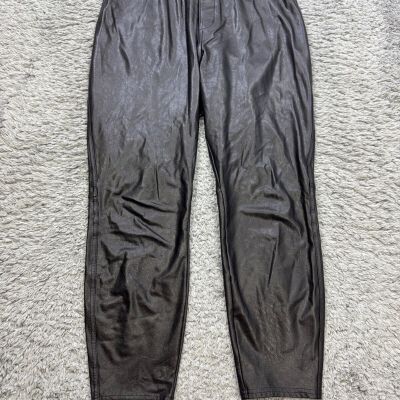Spanx Faux Leather Pants Womens Medium Petite Black Pull On Ankle Crop Leggings